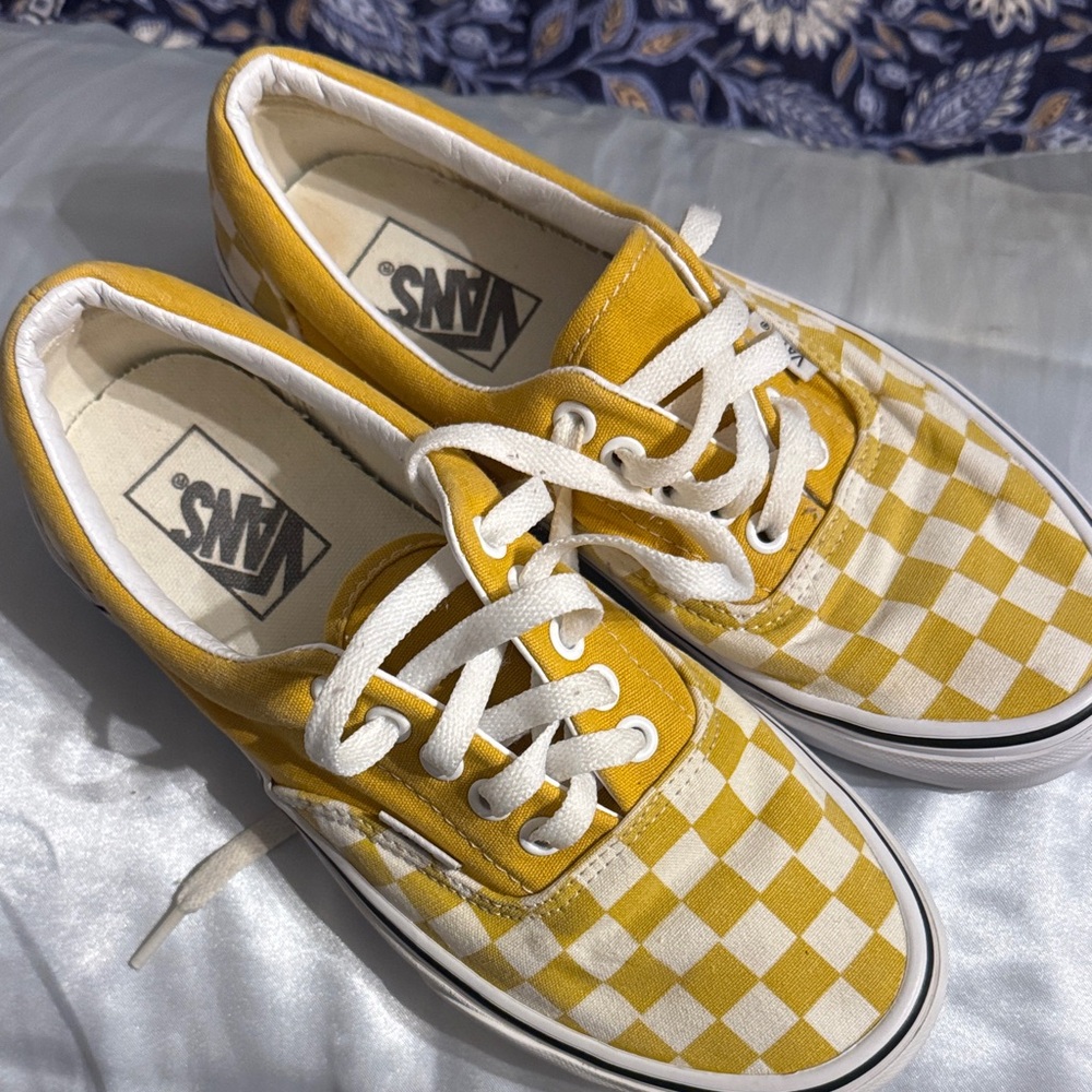 Vans Yellow and White Checkered Sneakers ladies